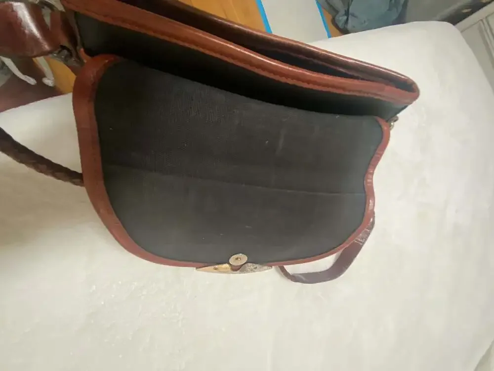 Vintage Brighton Melanie Leather Crossbody Bucket Bag in Black and Brown Croc